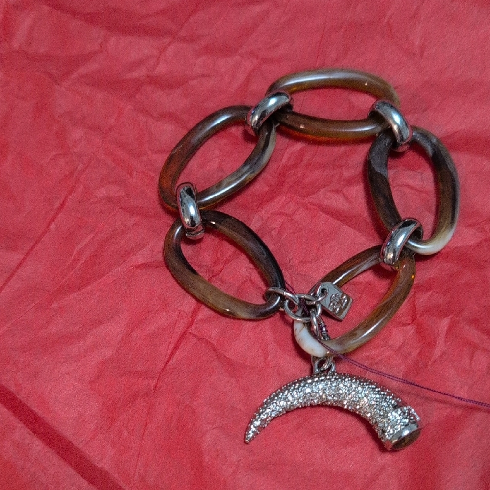 Crystal Crescent Charm Brown Link Bracelet -  Women Jewelry